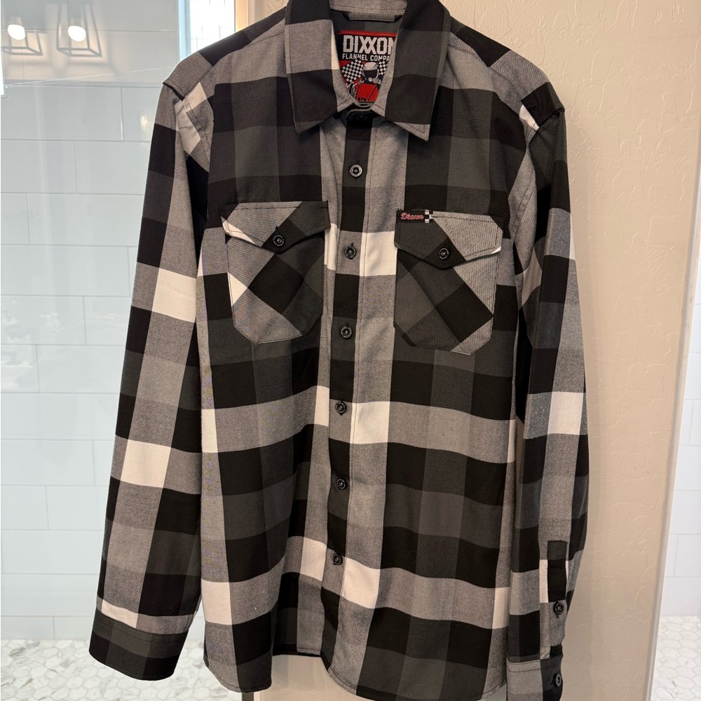 DIXXON Black and Gray Plaid Casual Button Down Shirt